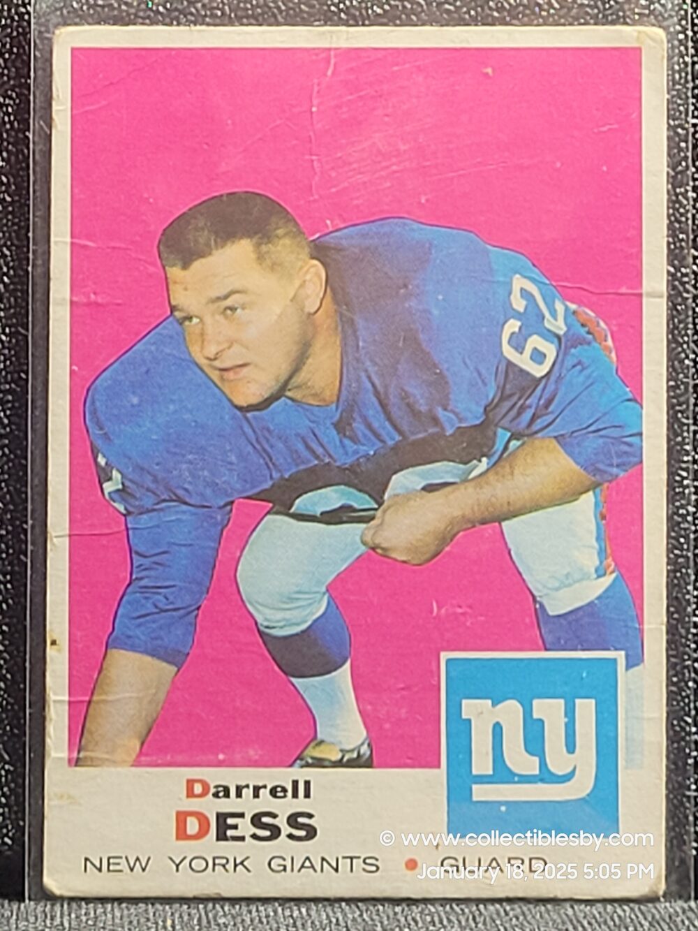 1969 Topps Darrell Dess #219 New York Giants Vintage Football Card